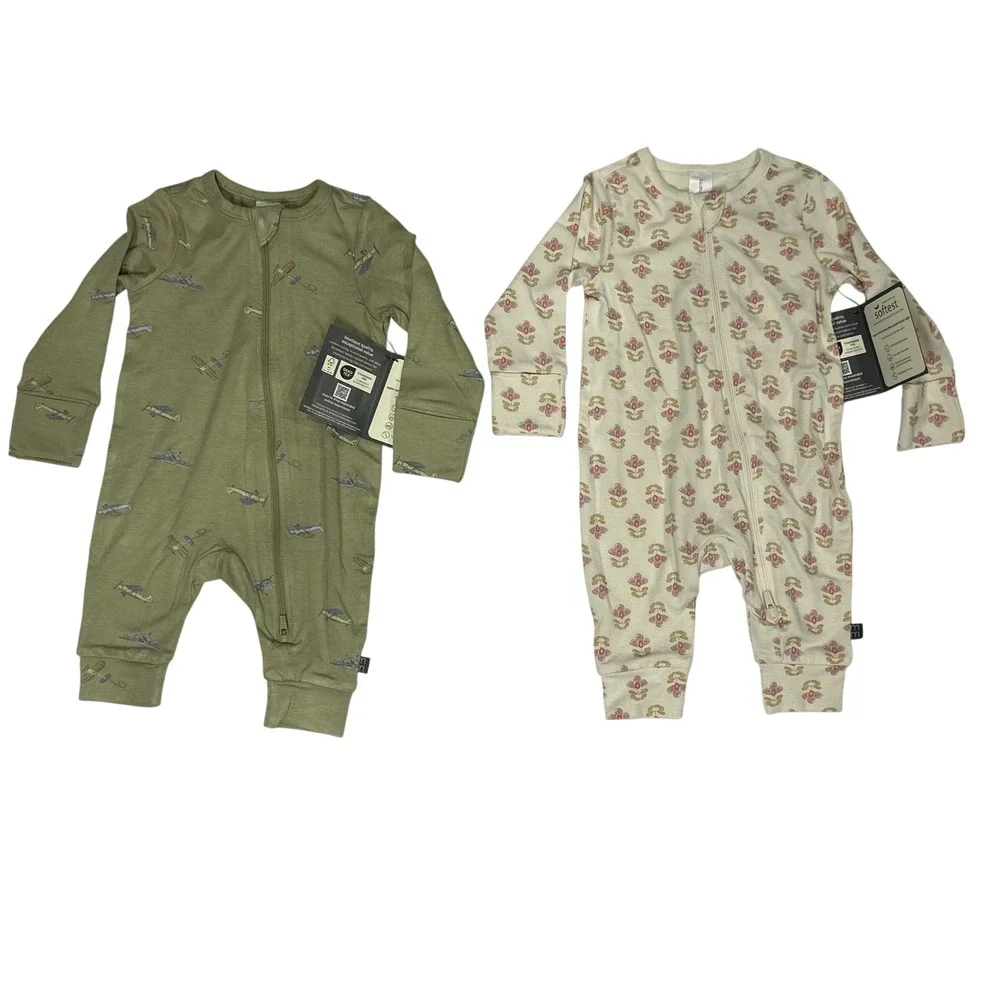 Modern Moments by Gerber Baby 4-Pack Sleep and Play Rompers 0-3M Viscose Blend